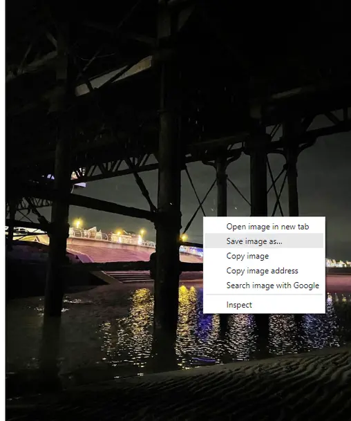 Original challenge photo showing a pier at night with white railings and stairs